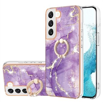 YB IMD Series-10 for Samsung Galaxy S22 5G Electroplating Frame Design Soft TPU IMD Marble Pattern Phone Cover Anti-drop Case with Ring Kickstand