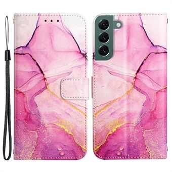 For Samsung Galaxy S22 5G YB Pattern Printing Leather Series-5 PU Leather Well-protected Marble Pattern Case Wallet Stand Cell Phone Shell