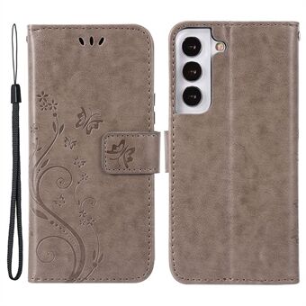 For Samsung Galaxy S22 5G Adjustable Stand Design PU Leather Phone Case Imprint Butterflies Wallet Magnetic Shell