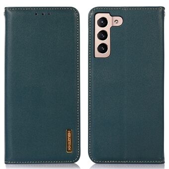 KHAZNEH For Samsung Galaxy S22 5G Textured Phone Case Magnetic Absorption TPU Shell Genuine Cowhide Leather Folio Flip Cover with Wallet/Stand