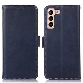 For Samsung Galaxy S22 5G RFID Blocking Cellphone Wallet Cover Crazy Horse Texture Genuine Cowhide Leather Side Magnetic Clasps Flip Stand Drop-proof Case