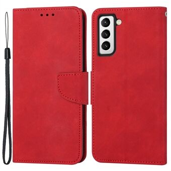 For Samsung Galaxy S22 5G Anti-drop Phone Case Solid Color Calf Textured PU Leather Cover Wallet Stand with Magnetic Clasp