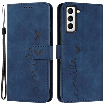 Heart Shape Imprinted Case for Samsung Galaxy S22 5G, Skin-touch Feeling Anti-shock PU Leather Dual-sided Magnetic Clasp Wallet Stand Shell with Strap