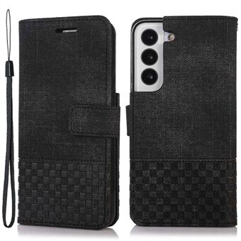 For Samsung Galaxy S22 5G Cloth Texture PU Leather Magnetic Clasp Phone Case All-round Protection Stand Wallet RFID Blocking Cover