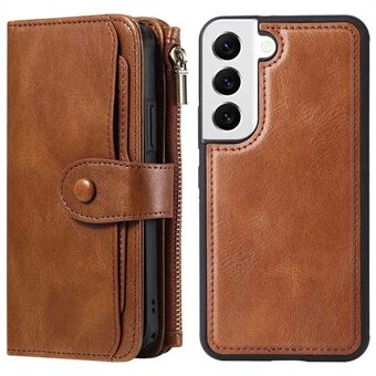 KT Multi-functional Series-3 Phone Case For Samsung Galaxy S22 5G, Shockproof Zipper Pocket Flip PU Leather Wallet Cover with Detachable Inner