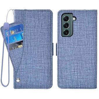 For Samsung Galaxy S22 5G Jean Cloth Texture Anti-wear Phone Case Rotating Card Slot Design Wallet Feature Leather Shell with Stand