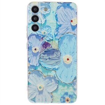 For Samsung Galaxy S22 5G Soft Flexible TPU Epoxy Rhinestone Decor Anti-fall Case IMD Flower Pattern Mobile Phone Cover