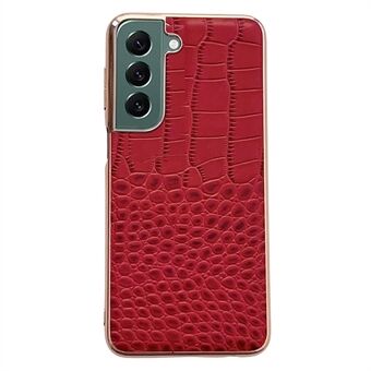 For Samsung Galaxy S22 5G Nano Electroplating Crocodile Texture Drop-proof Protector Genuine Cowhide Leather Coated TPU+PC Case