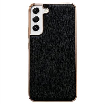 For Samsung Galaxy S22 5G Anti-fall Phone Case Cowhide Leather+TPU Electroplating Scratch Resistant Phone Cover