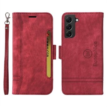 BETOPNICE 001 For Samsung Galaxy S22 5G PU Leather Phone Case Imprinted Stitching Line Decor Phone Cover Stand Wallet