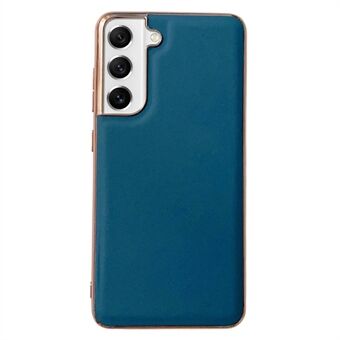 Silky Series Genuine Leather Coated TPU Cover for Samsung Galaxy S22 5G, Stylish Nano Electroplating Anti-drop Phone Back Case