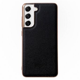 Cell Phone Back Cover for Samsung Galaxy S22 5G, Nano Electroplating Litchi Texture Genuine Leather Coated TPU Phone Case