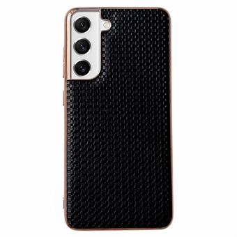 For Samsung Galaxy S22 5G Cell Phone Back Shell, Bump Proof Nano Electroplating Textured Genuine Leather Coated TPU Phone Case Protective Cover