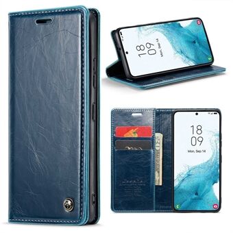 CASEME 003 Series For Samsung Galaxy S22 5G Fall Prevention PU Leather Folio Flip Phone Case Waxy Texture Wallet Stand Cover