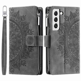 For Samsung Galaxy S22 5G Mandala Flower Pattern Printing Leather Phone Case Stand Zipper Pocket Wallet Multiple Card Slots Cover