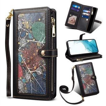 ESEBLE Galaxy Series Phone Case for Samsung Galaxy S22 5G Shockproof Case RFID Blocking Leather Stand Cover with Zipper Pocket Wallet / Card Slots