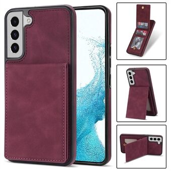 Back Cover for Samsung Galaxy S22 5G, Kickstand Design Collision Resistant Solid Color Phone Case RFID Blocking Multiple Card Slots Vertical Flip PU Leather Coated TPU Shell