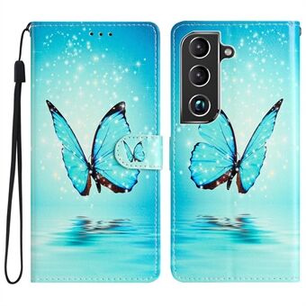 For Samsung Galaxy S22 5G Pattern Printing Stand PU Leather Wallet Phone Case Magnetic Closure Shockproof Protective Flip Cover with Strap