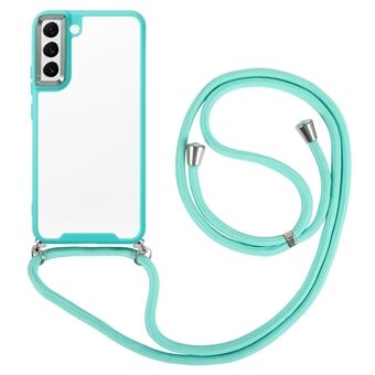 For Samsung Galaxy S22 5G Thickend Phone Case Electroplating Lens Frame TPU + Acrylic Mobile Phone Cover with Long Lanyard