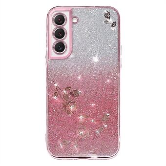 Rhinestone Design Smartphone Case for Samsung Galaxy S22 5G, Anti-Scratch Flower Pattern Decor Glitter Powder Gradient Color TPU Phone Cover