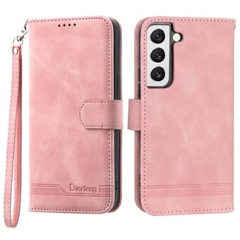 DIERFENG DF-03 Leather Phone Cover for Samsung Galaxy S22 5G, Lines Imprinted Stand Wallet Cell Phone Case