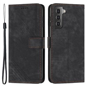 Shockproof Case for Samsung Galaxy S22 5G Wallet Phone Shell Skin-Touch Lines Imprinted PU Leather Cover