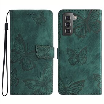 For Samsung Galaxy S22 5G Wallet Phone Case Skin-Touch Leather Cover Butterfly Imprinted Stand Phone Shell