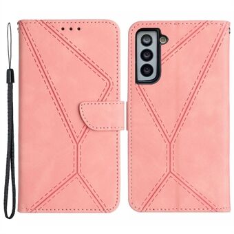 HT05 For Samsung Galaxy S22 5G PU Leather Imprinted Line Phone Case Wallet Stand Skin-touch Protective Cover