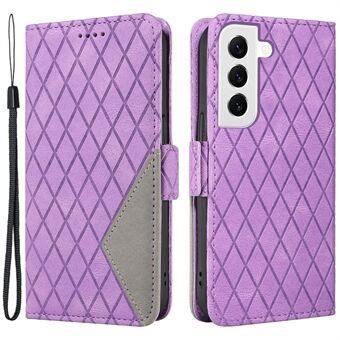 Cellphone Cover for Samsung Galaxy S22 5G Rhombus Imprinted Stand Color Splicing Phone Leather Wallet Case