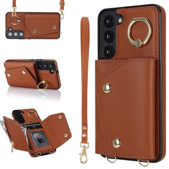 For Samsung Galaxy S22 5G Zipper Wallet Phone Cover Rotary Ring Kickstand PU Leather Coated TPU Case