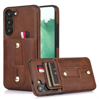 Phone Case for Samsung Galaxy S22 5G , Retro Card Holder PU Leather Coated TPU Cover with Kickstand