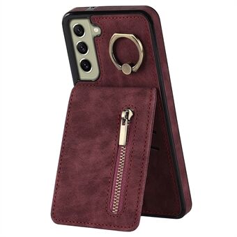 Retro PU+TPU Kickstand Case for Samsung Galaxy S22 5G RFID Blocking Phone Cover with Zippered Wallet