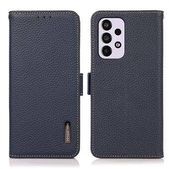 KHAZNEH All-round Protection RFID Blocking Design Litchi Texture Genuine Leather Flip Phone Case with Wallet Stand for Samsung Galaxy A33 5G