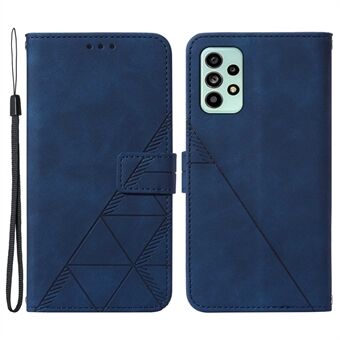 For Samsung Galaxy A53 5G Full Protection Imprinting Lines PU Leather Attached TPU Inner Case Stand Flip Wallet Cover with Strap