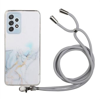 Embossing Marble Pattern Flexible TPU Phone Case Protector with Long Lanyard for Samsung Galaxy A33 5G