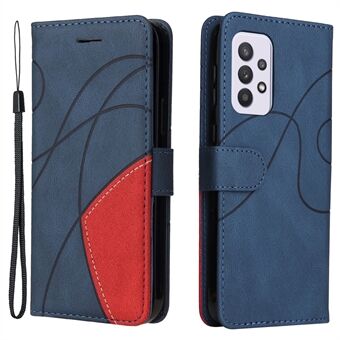 KT Leather Series-1 Dual-color Splicing Design PU Leather Wallet Stand Mobile Phone Cover Shell with Hand Strap for Samsung Galaxy A33 5G