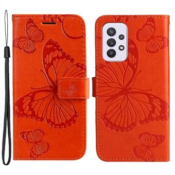 KT Imprinting Flower Series-2 Imprinted Butterfly Magnetic Clasp Stand Wallet PU Leather Phone Case Cover with Strap for Samsung Galaxy A33 5G