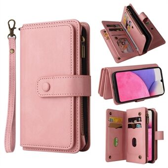 For Samsung Galaxy A33 5G KT Multi-functional Series-2 Multiple Card Slots Drop-proof Skin-touch Feeling Wallet Design PU Leather Zippered Pocket Phone Case with Stand