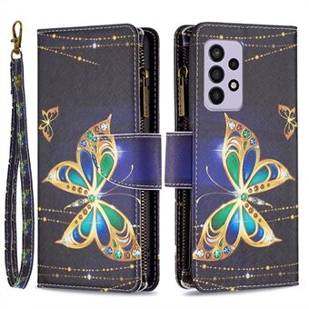 BF03 Zipper Wallet Case for Samsung Galaxy A33 5G, Pattern Printing PU Leather Stand Feature Flip Cover with Strap