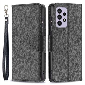 For Samsung Galaxy A33 5G Litchi Texture PU Leather Phone Case Wallet Solid Color Anti-fall Phone Cover with Strap