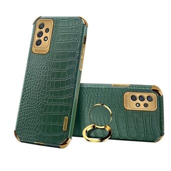 Crocodile Texture PU Leather Coated TPU Case for Samsung Galaxy A33 5G, 6D Electroplated Phone Cover with Ring Kickstand