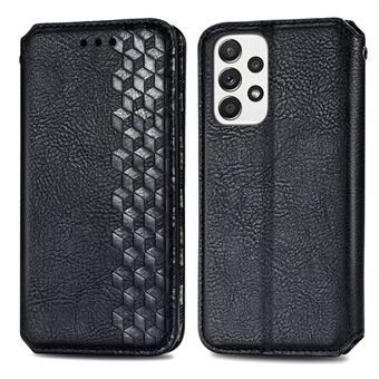 For Samsung Galaxy A33 5G Auto-Absorbed Rhombus Imprinting Phone Case PU Leather Wallet Stand Design