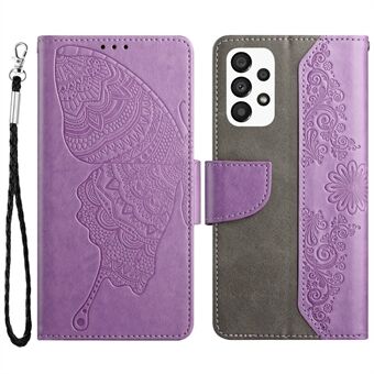 Wallet Phone Case for Samsung Galaxy A33 5G Butterfly Flower Imprinted PU Leather Cover Scratch Resistant Phone Protector with Stand