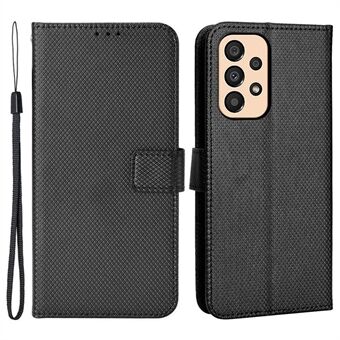 For Samsung Galaxy A33 5G Scratch-resistant Wallet Style Magnetic PU Leather Case Diamond Texture Stand TPU Shell with Strap