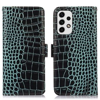 For Samsung Galaxy A33 5G Crocodile Texture RFID Blocking Genuine Cowhide Leather Wallet Phone Cover, Fall Proof Stand Magnetic Flip Folio Case