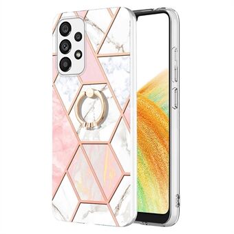 For Samsung Galaxy A33 5G YB IMD Series-7 Marble Pattern TPU Case, Ring Kickstand Phone Cover Electroplating IMD Protective Shell