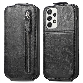 For Samsung Galaxy A33 5G Vertical Flip PU Leather Stand Case Magnetic Clasp Zipper Wallet Phone Cover with Car Mount Metal Sheet