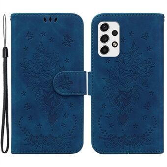 For Samsung Galaxy A33 5G Stand Wallet Flip Leather Case Imprinting Roses Butterflies Pattern Phone Cover