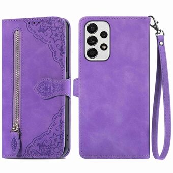 For Samsung Galaxy A33 5G Imprinted Leather Phone Case Anti-scratch Well-protected Zipper Pocket Design Stand Shell with Wallet