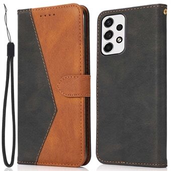 For Samsung Galaxy A33 5G Color Splicing Phone Wallet Stand Cover Shockproof PU Leather Case with Wrist Strap